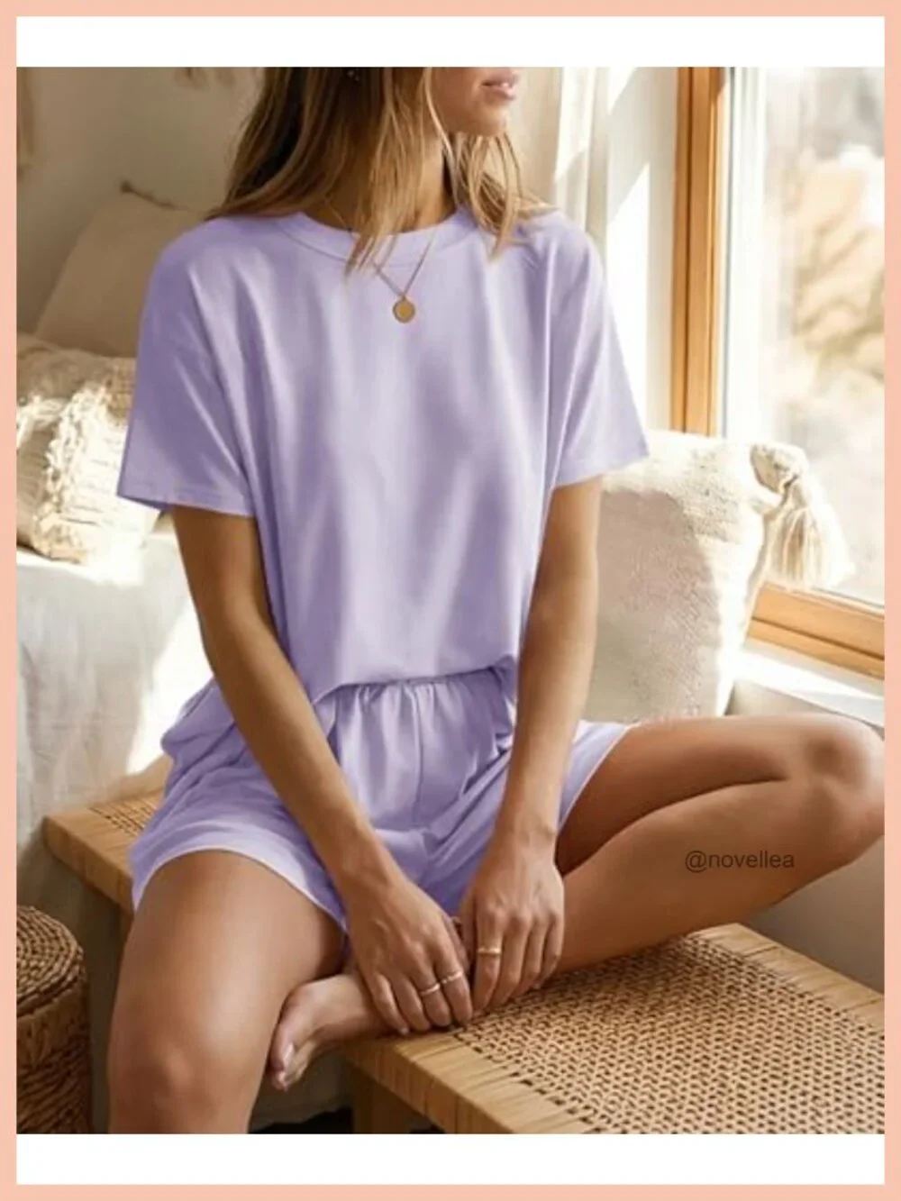 Women's 2 Piece Lounge Short Set with Pockets, Polyester Blend